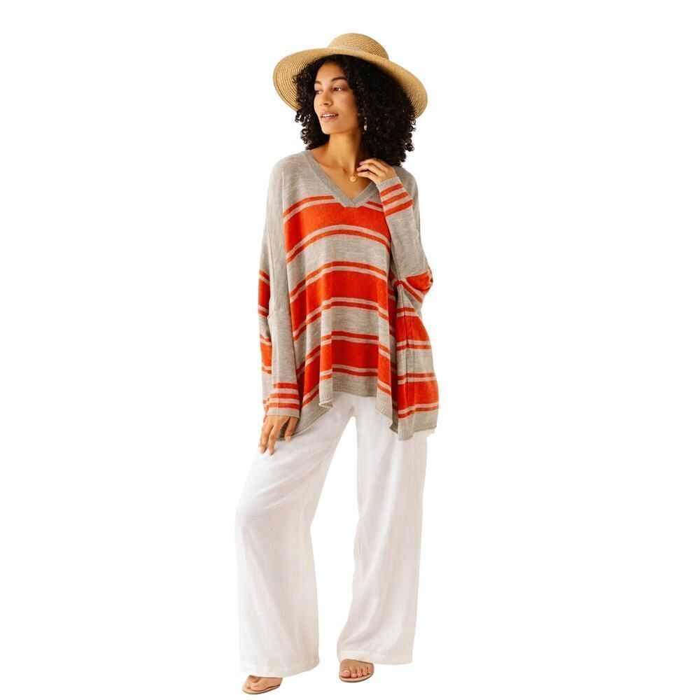 MERSEA Women's Catalina Oversized Striped Lightweight Sweater Orange One Size